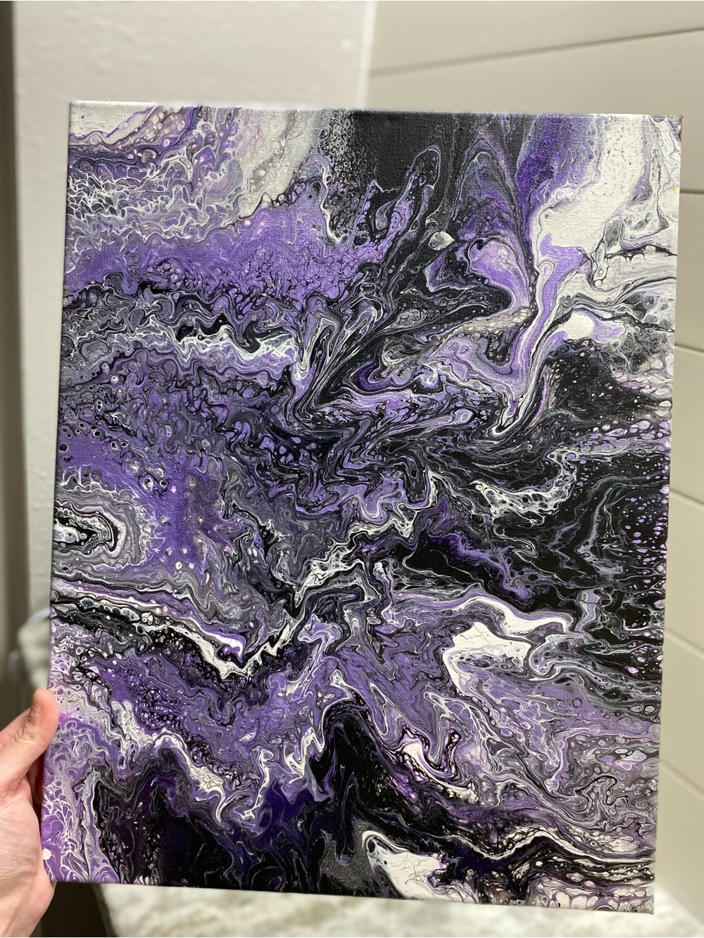 Hand Crafted Purple and Black Swirl Painting - Picture 3 of 7